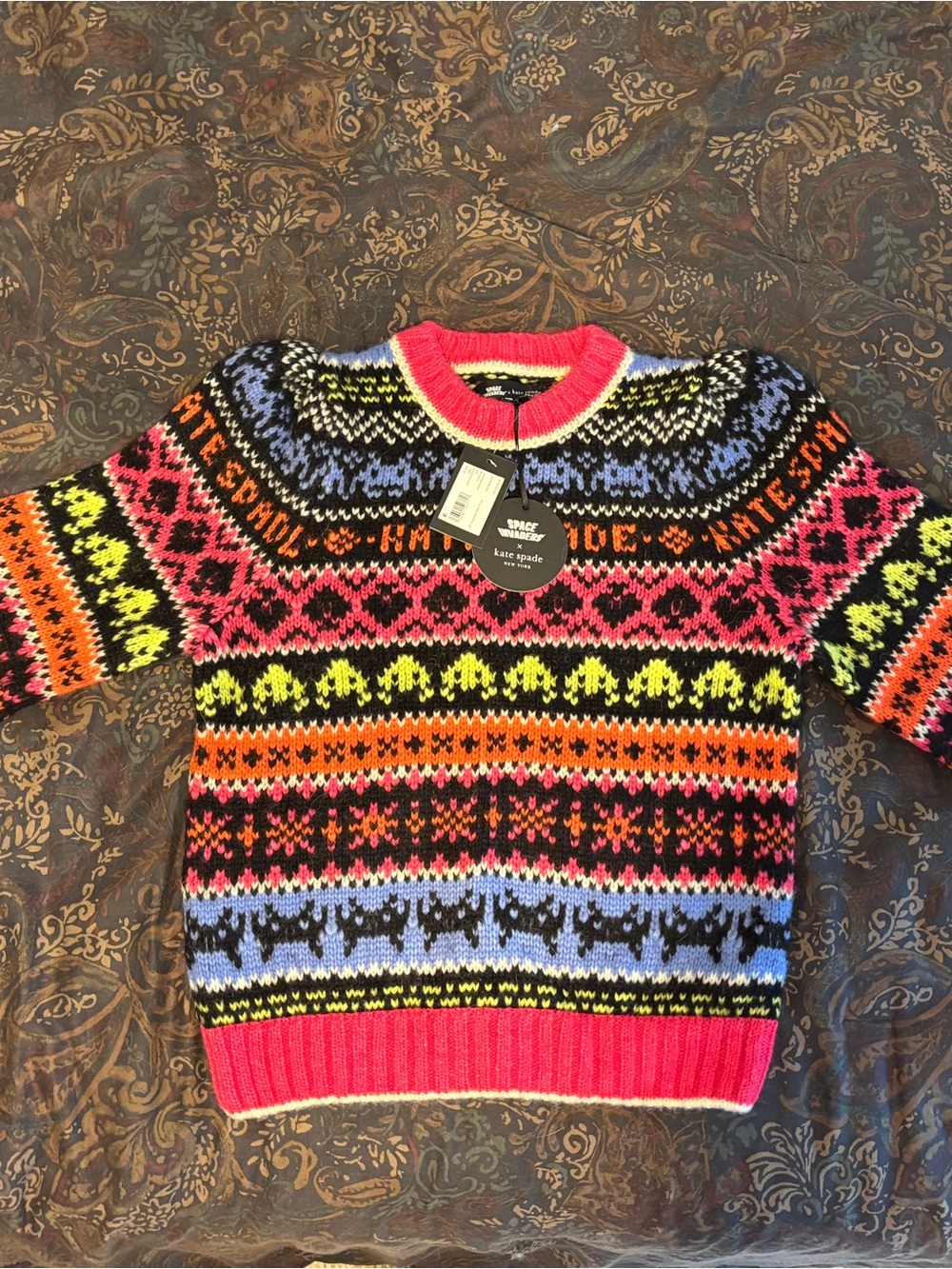 kate spade Neon Fair Isle Multicolor Crewneck Sweater